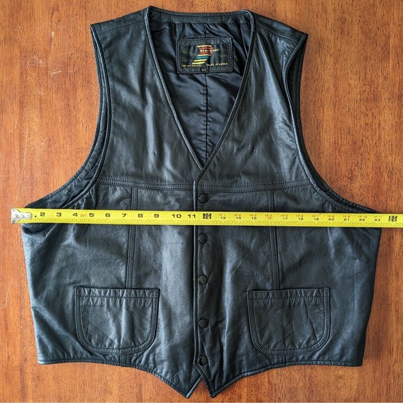 Vintage Star Gear Black Genuine Leather Vest Size 50 Motorcycle Cut - Picture 11 of 11
